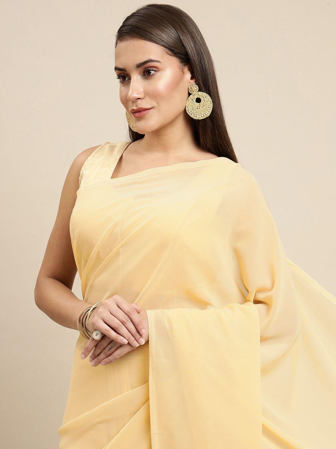 kalini women cream-coloured solid saree