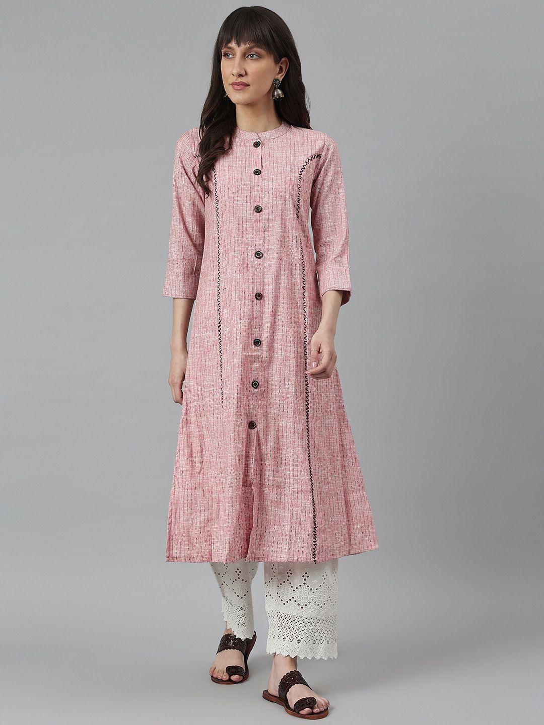 kalini women design mandarin collar thread work a-line cotton kurta
