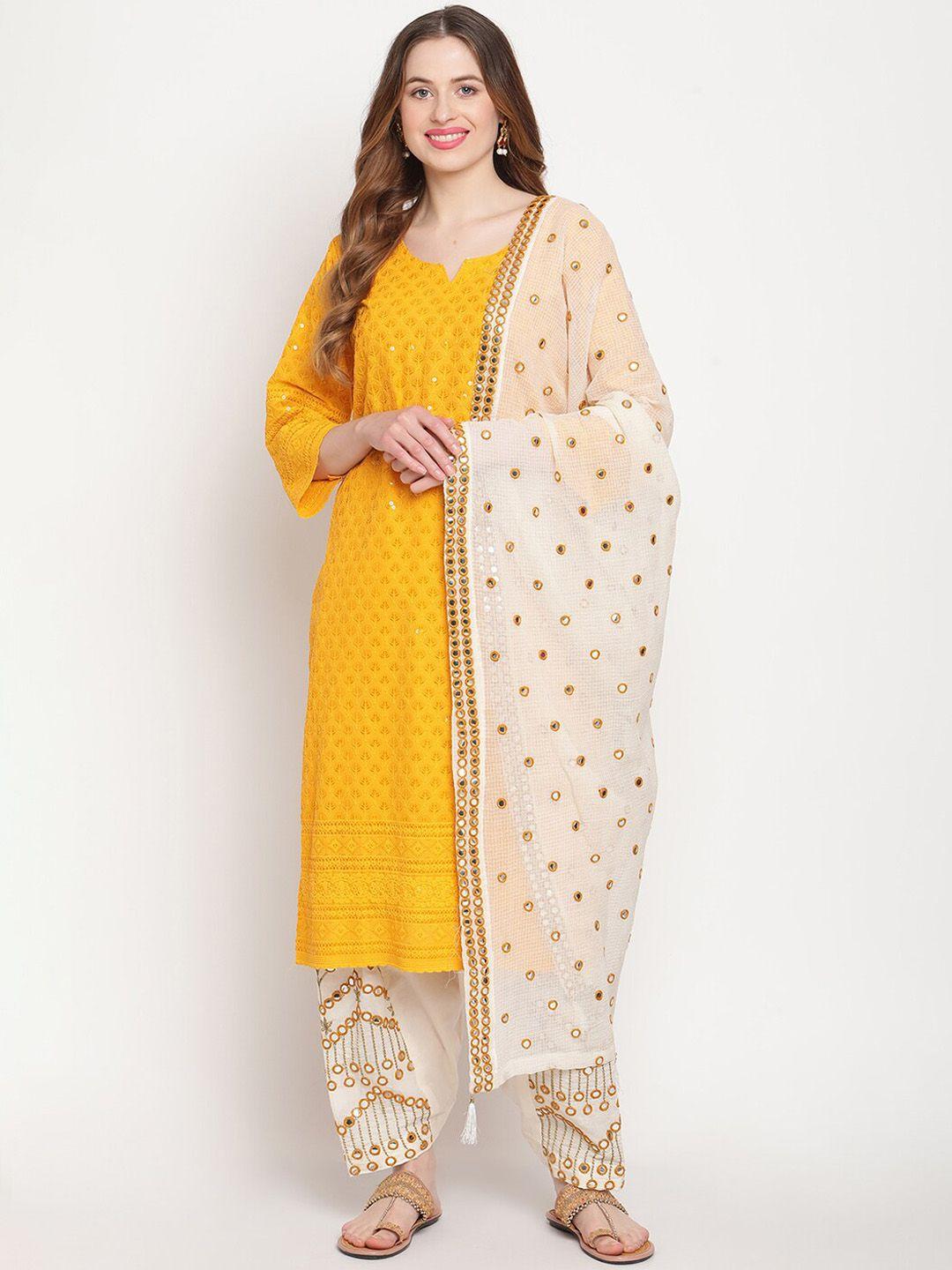 kalini women embroidered chikankari pure cotton kurta with salwar and dupatta