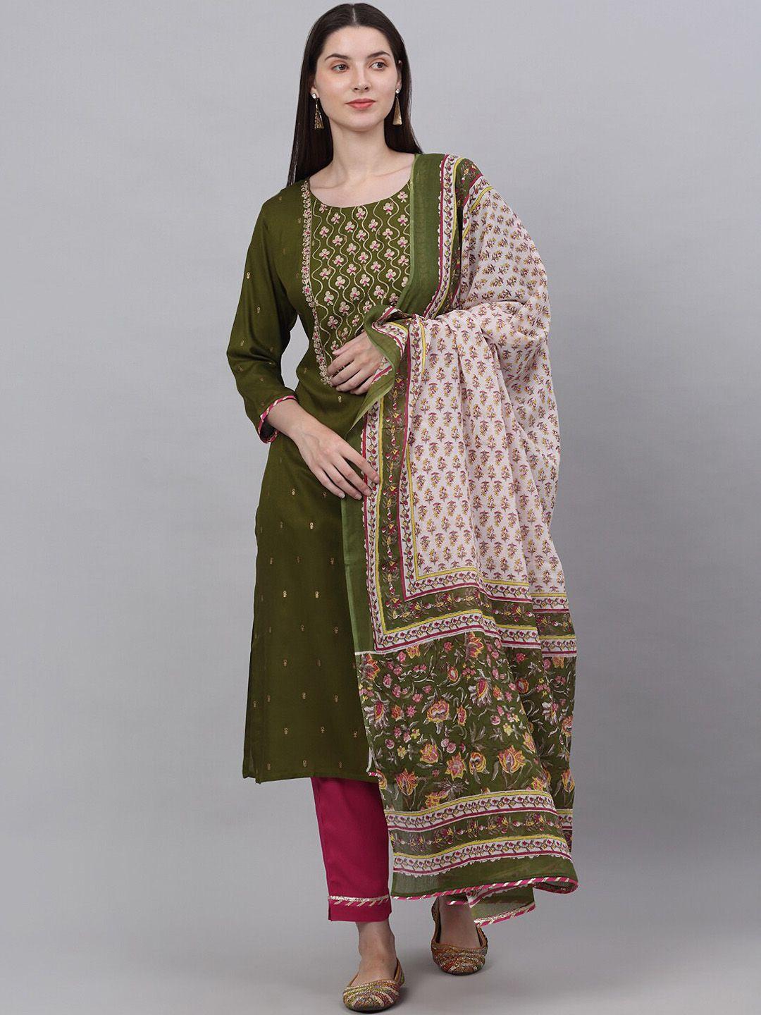 kalini women embroidered straight kurta with trousers & with printed dupatta