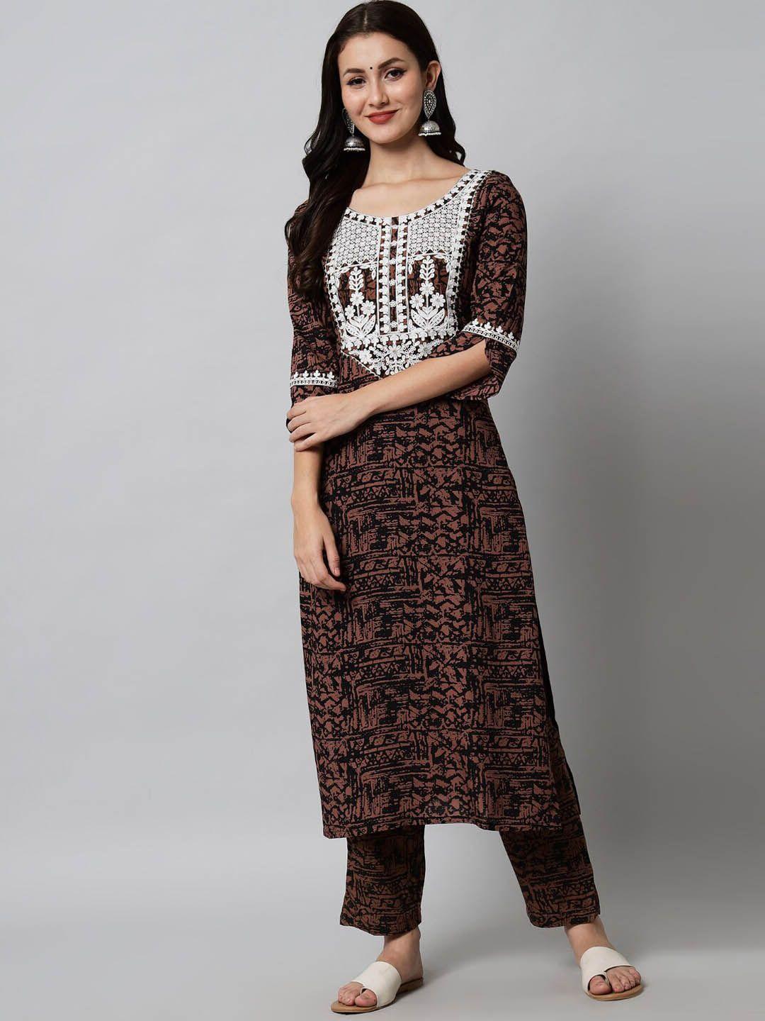 kalini women embroidered thread work kurta & trousers