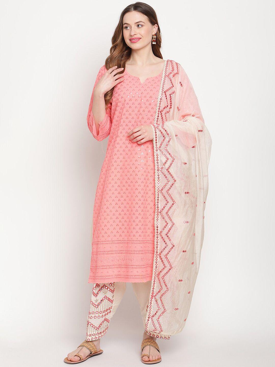 kalini women ethnic motifs embroidered chikankari pure cotton kurta with salwar & dupatta