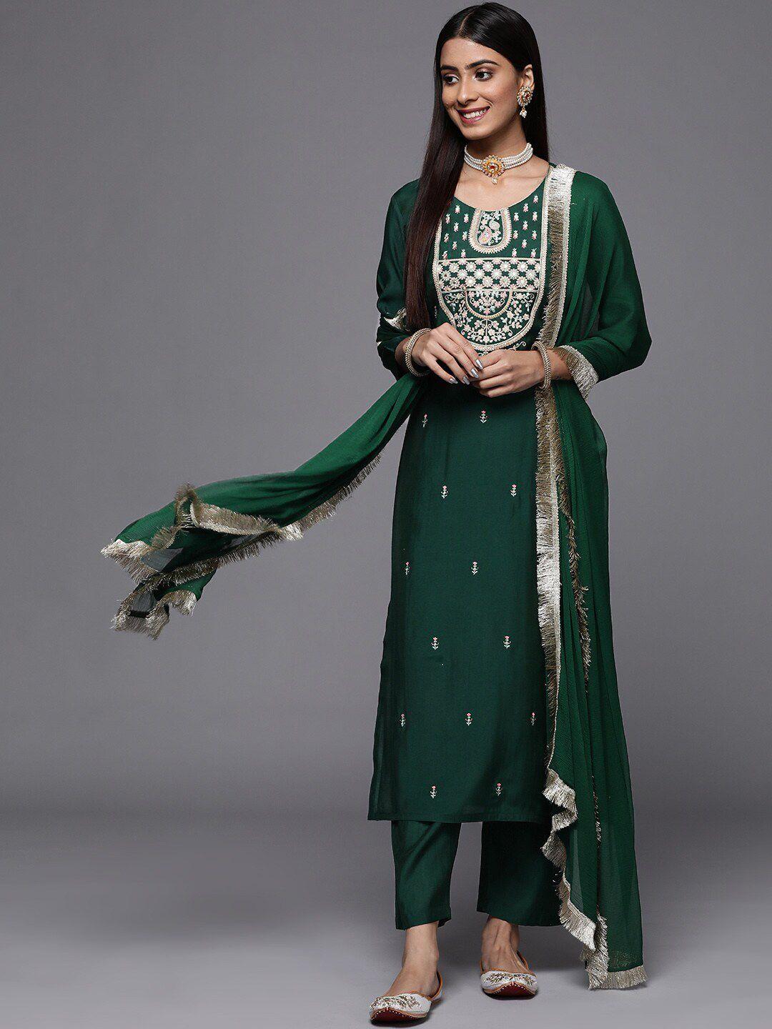 kalini women ethnic motifs embroidered regular gotta patti kurta with trousers & with dupatta