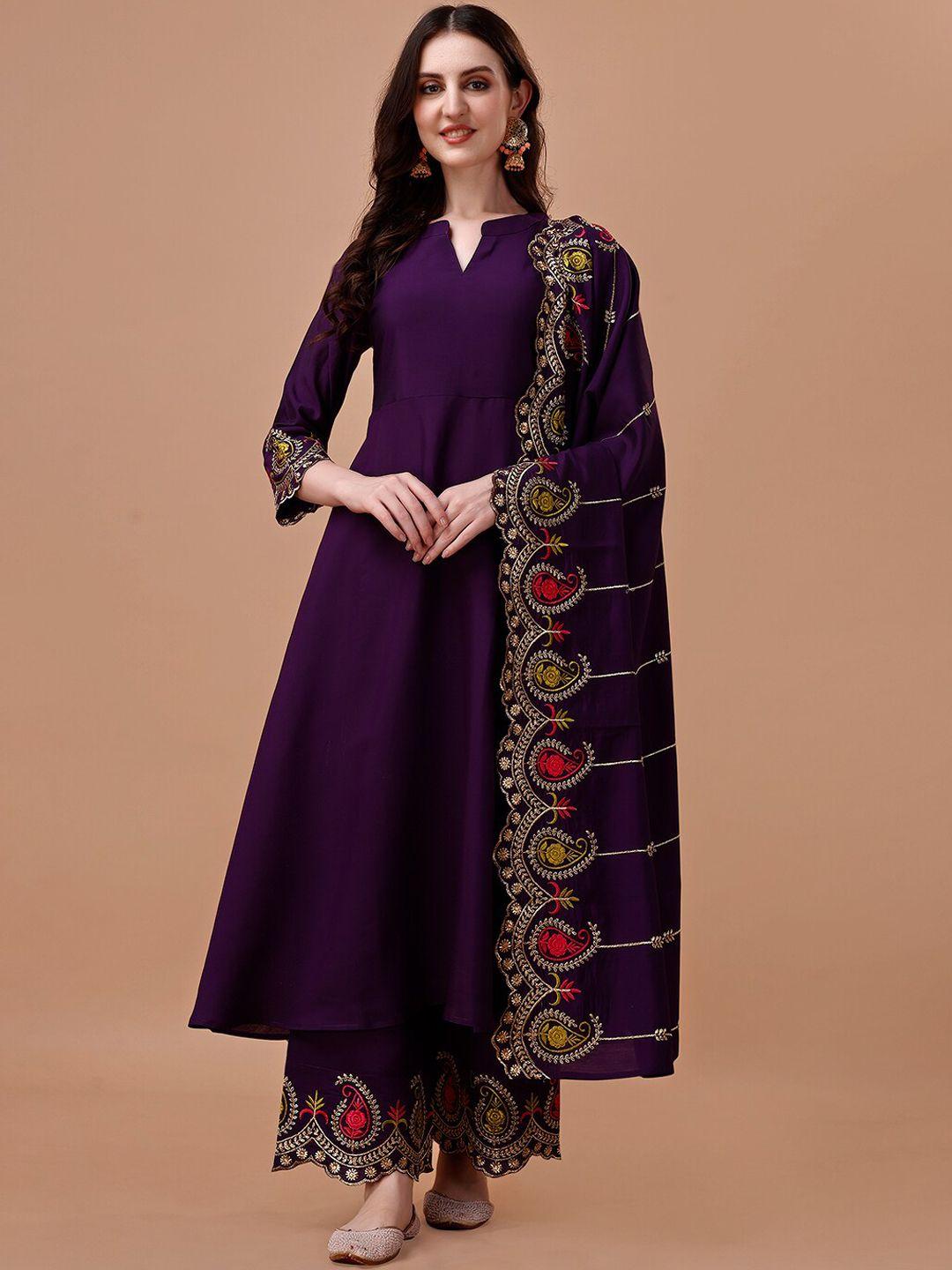 kalini women ethnic motifs embroidered regular kurta with palazzos & with dupatta