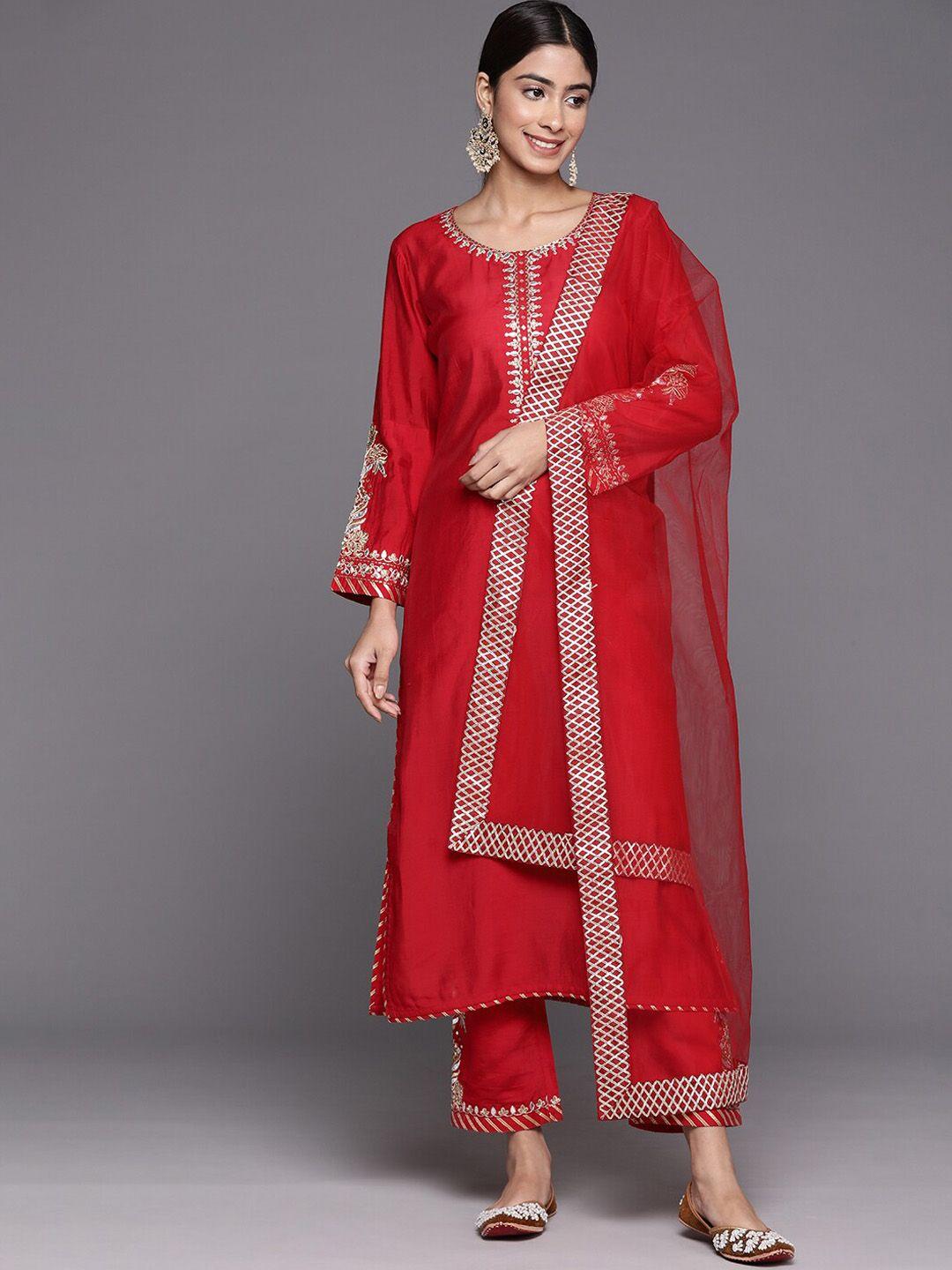 kalini women ethnic motifs embroidered regular kurta with trousers & with dupatta