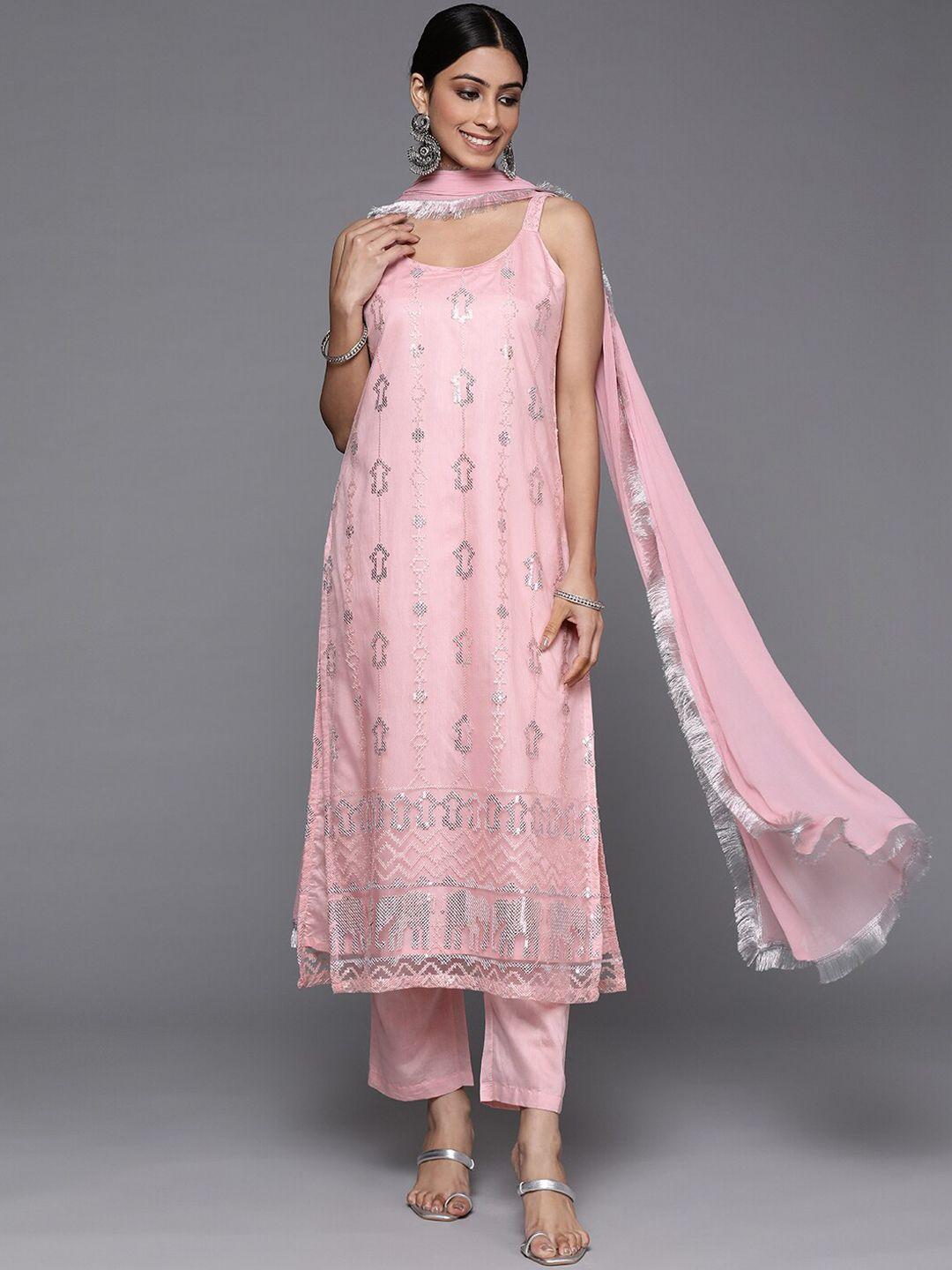 kalini women ethnic motifs embroidered regular sequinned kurta with trousers & with dupatta