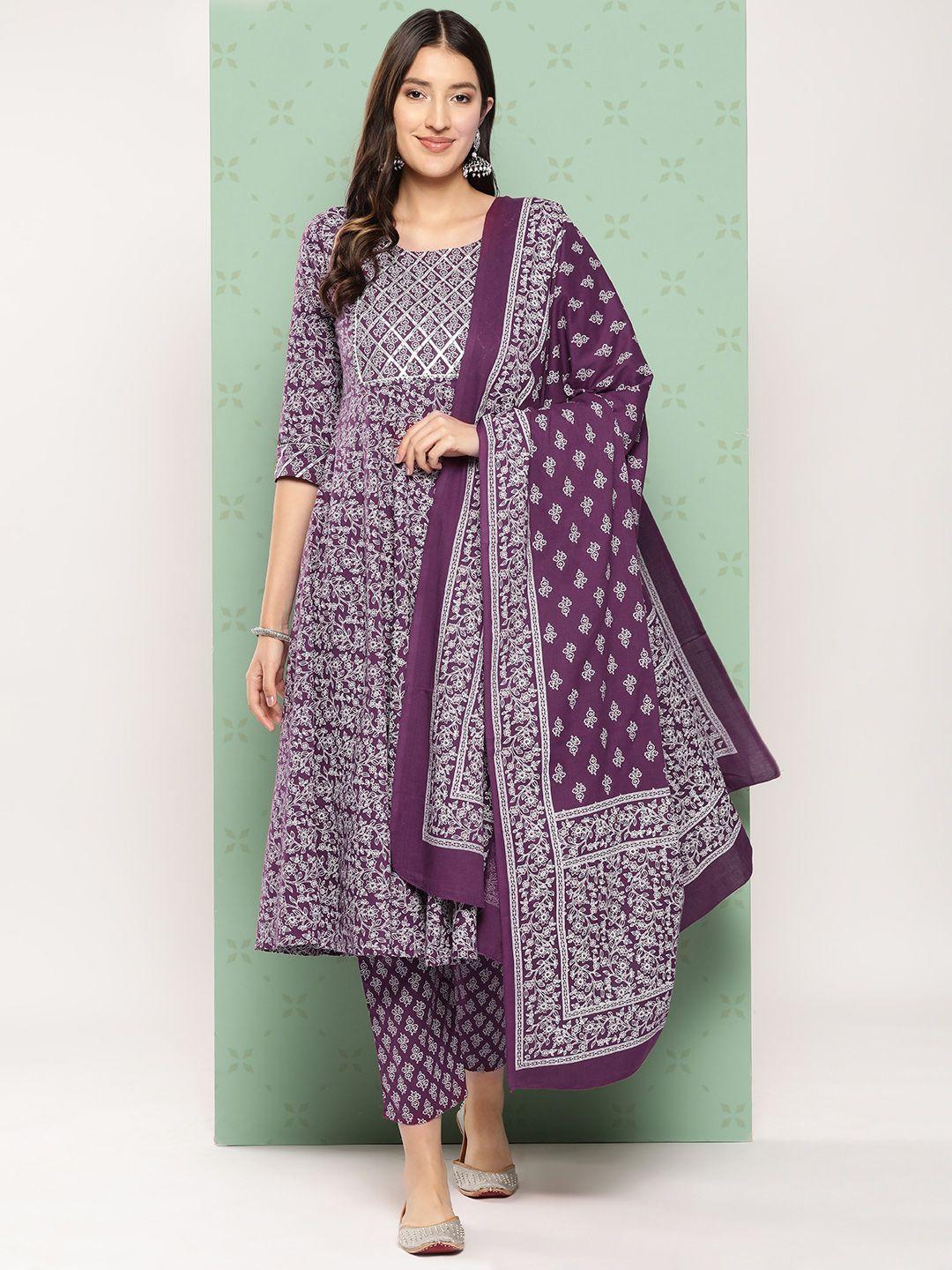 kalini women ethnic motifs printed empire gotta patti kurta with trousers & with dupatta