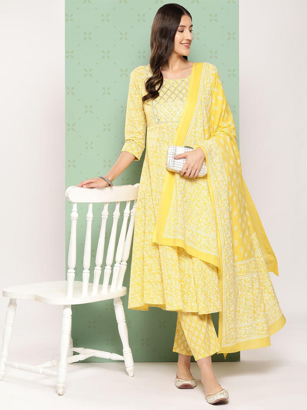 kalini women ethnic motifs printed empire gotta patti kurta with trousers & with dupatta