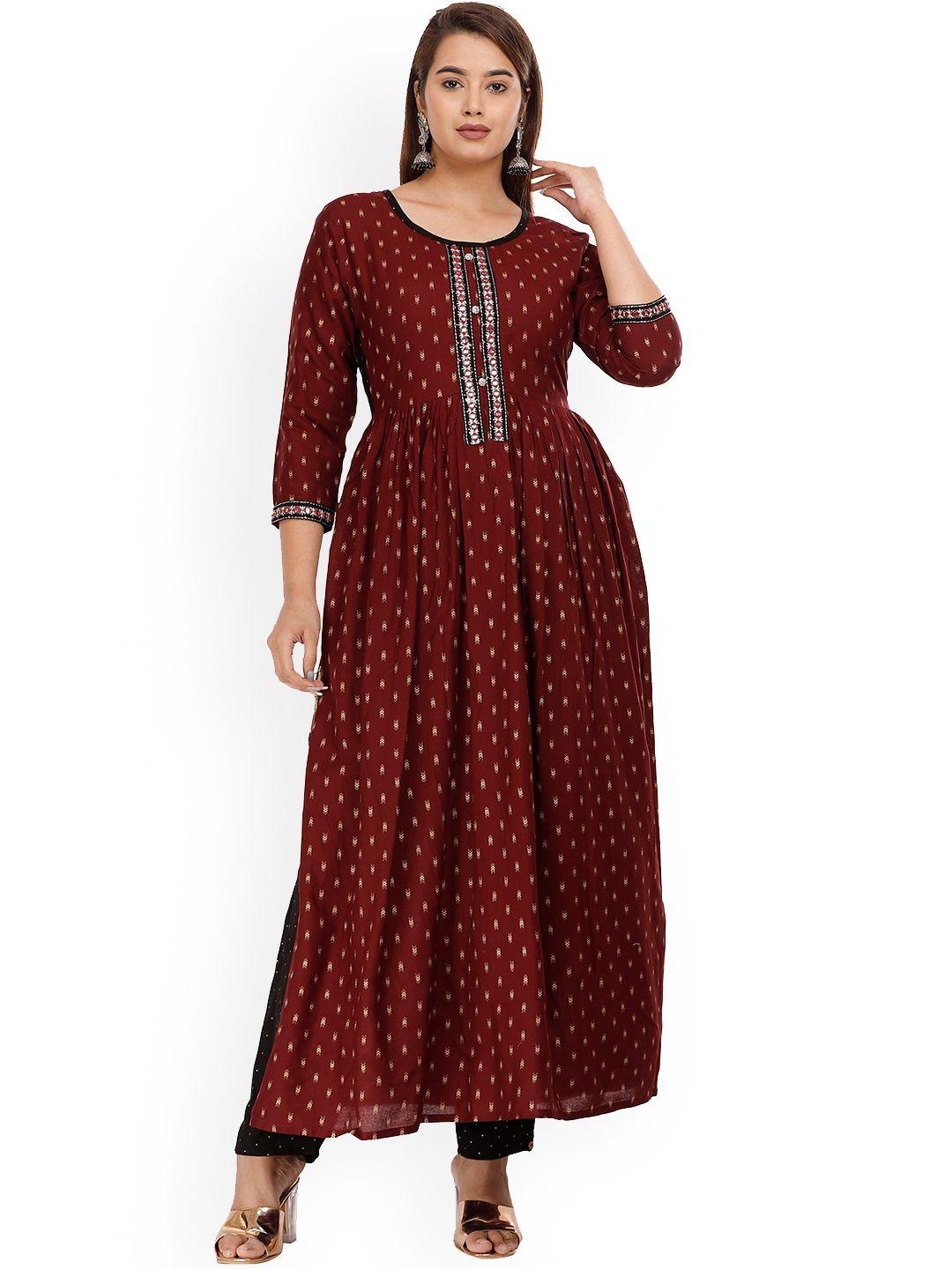 kalini women ethnic motifs printed high slit kurta with trouser