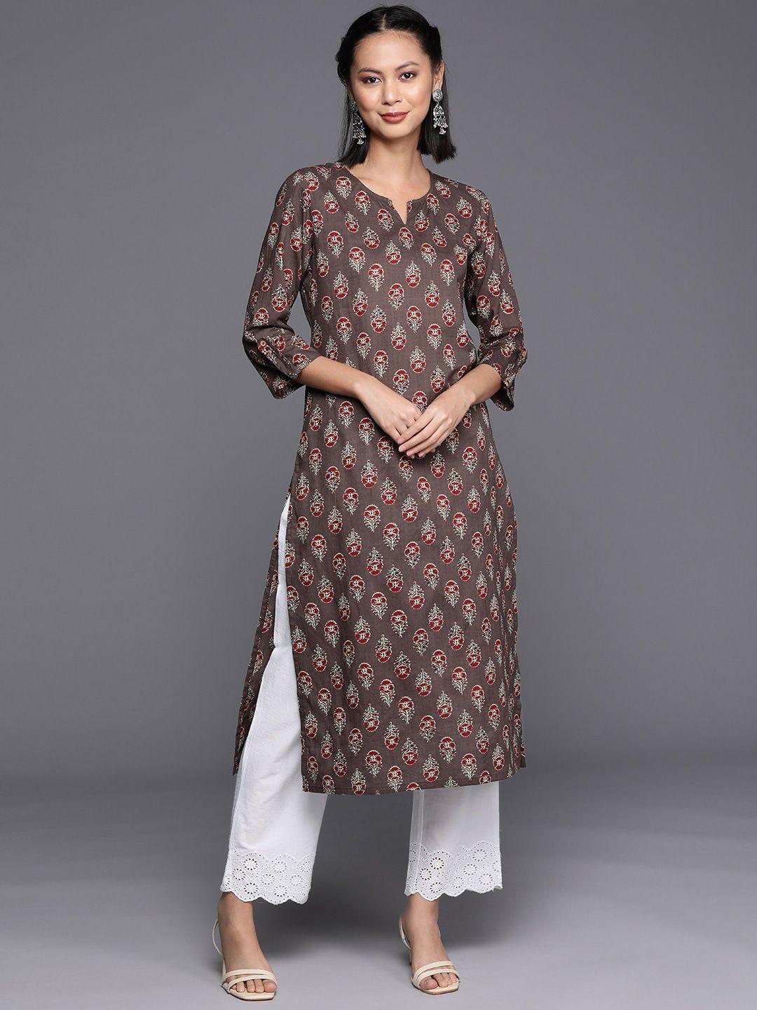 kalini women ethnic motifs printed keyhole neck flared sleeves mirror work kurta