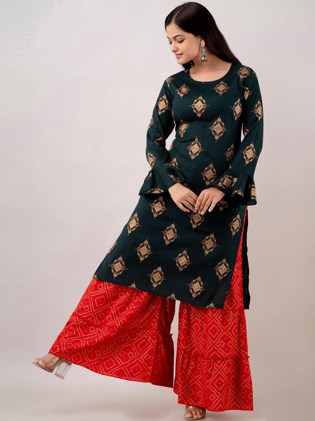 kalini women ethnic motifs printed kurta with sharara & with dupatta