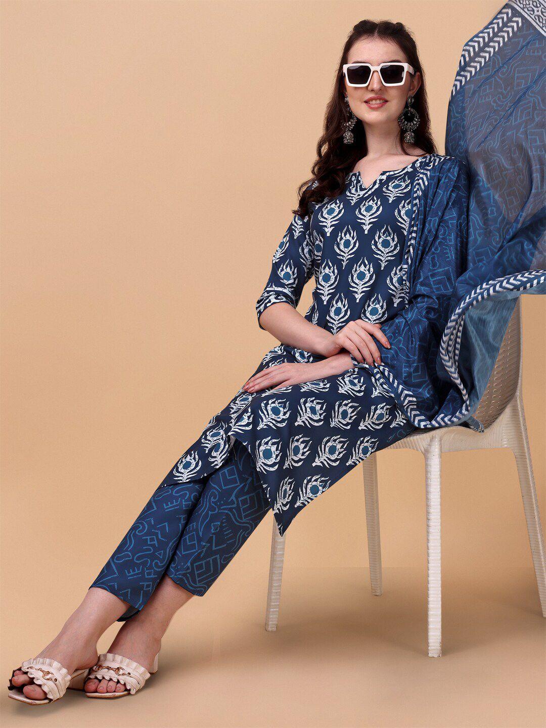 kalini women ethnic motifs printed kurta with trousers & dupatta