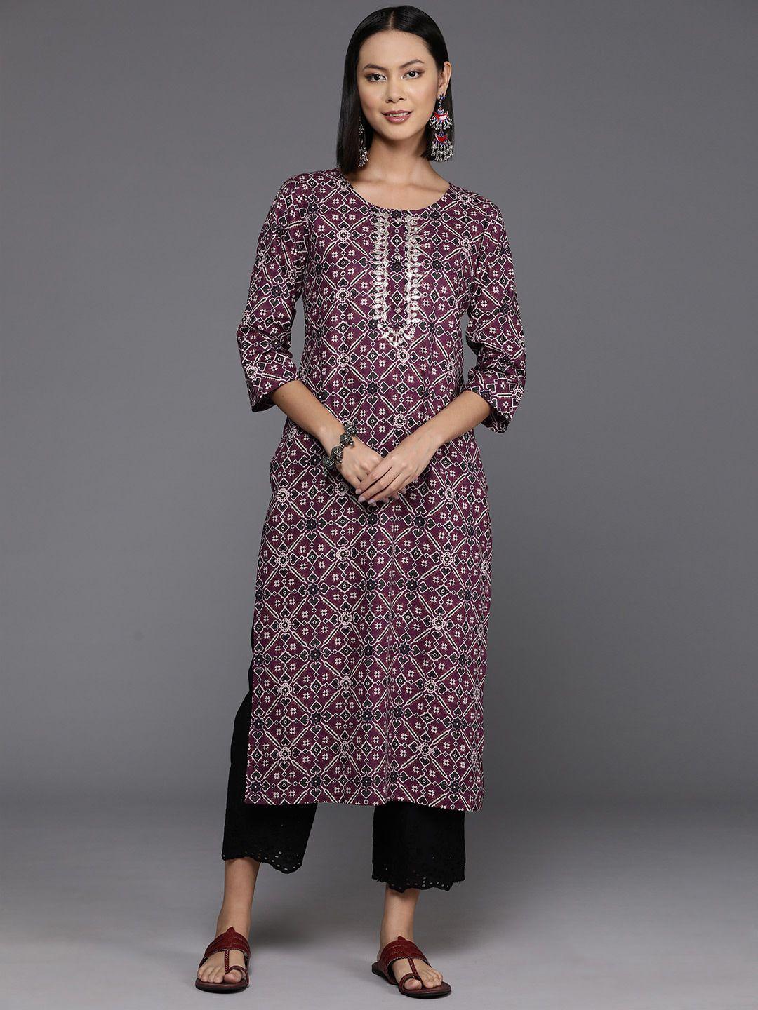 kalini women ethnic motifs printed mirror work kurta