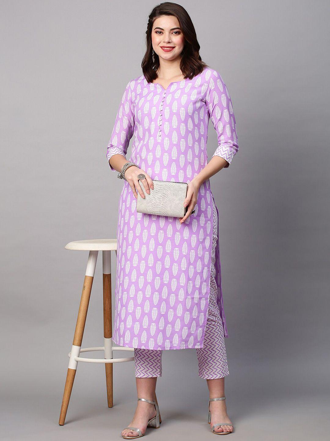 kalini women ethnic motifs printed notch neck kurta with trousers