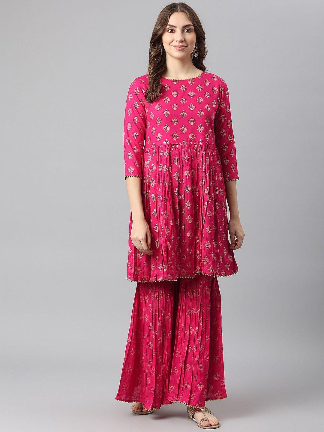 kalini women ethnic motifs printed pleated gotta patti kurta with sharara