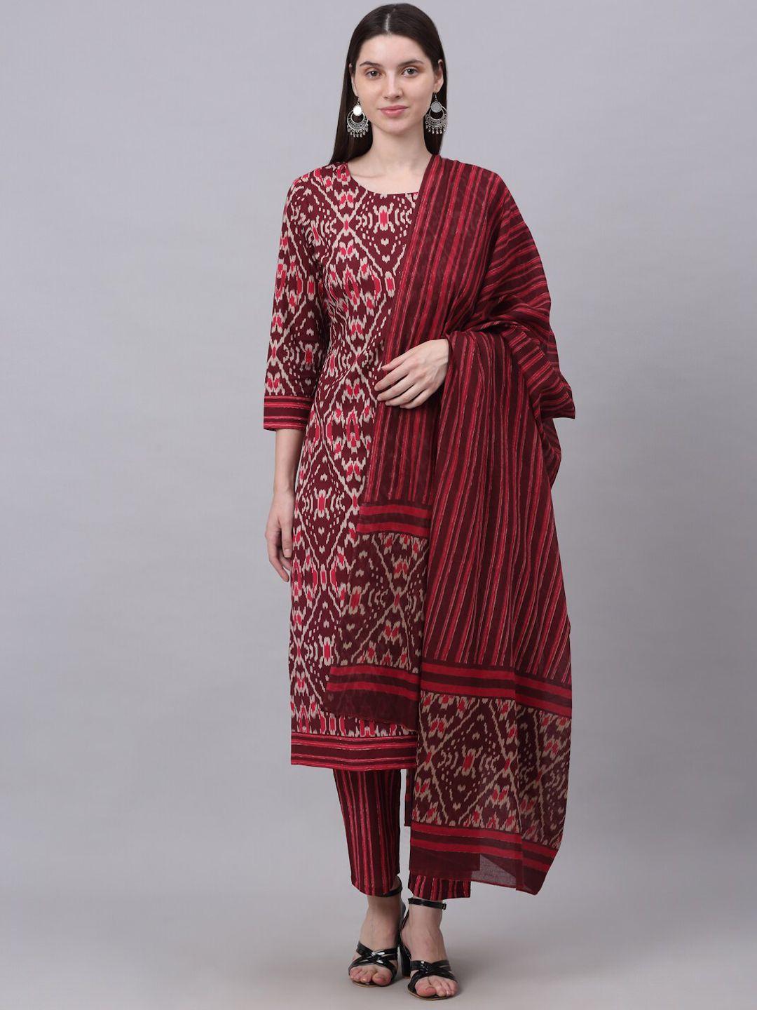 kalini women ethnic motifs printed pure cotton kurta & trousers with dupatta
