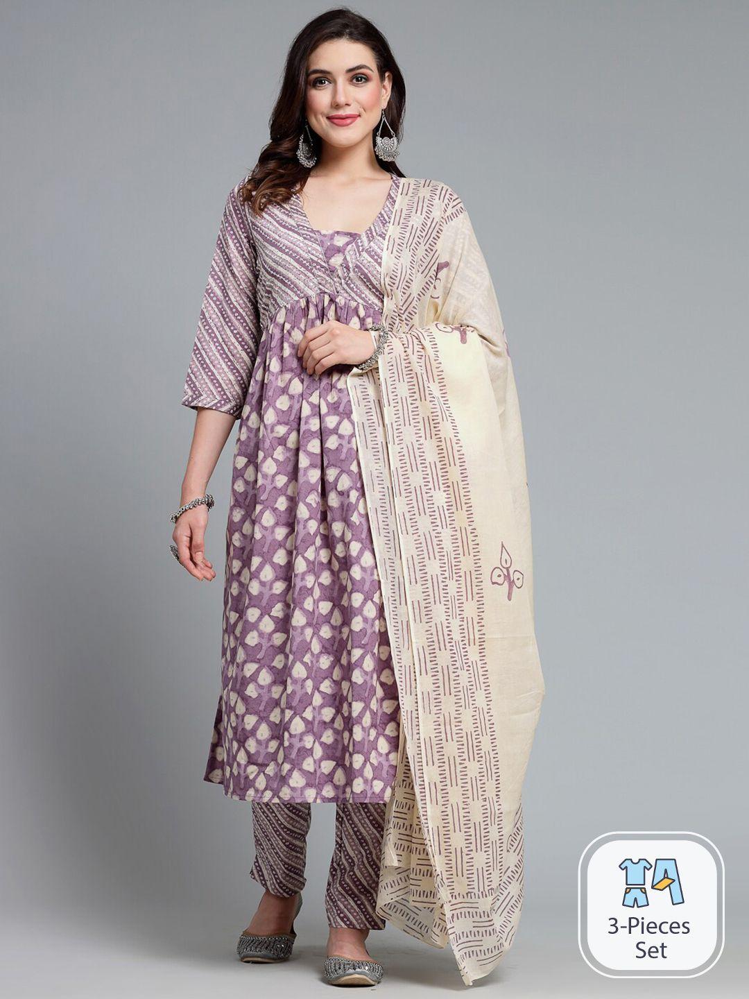 kalini women ethnic motifs printed pure cotton kurta & trousers with dupatta