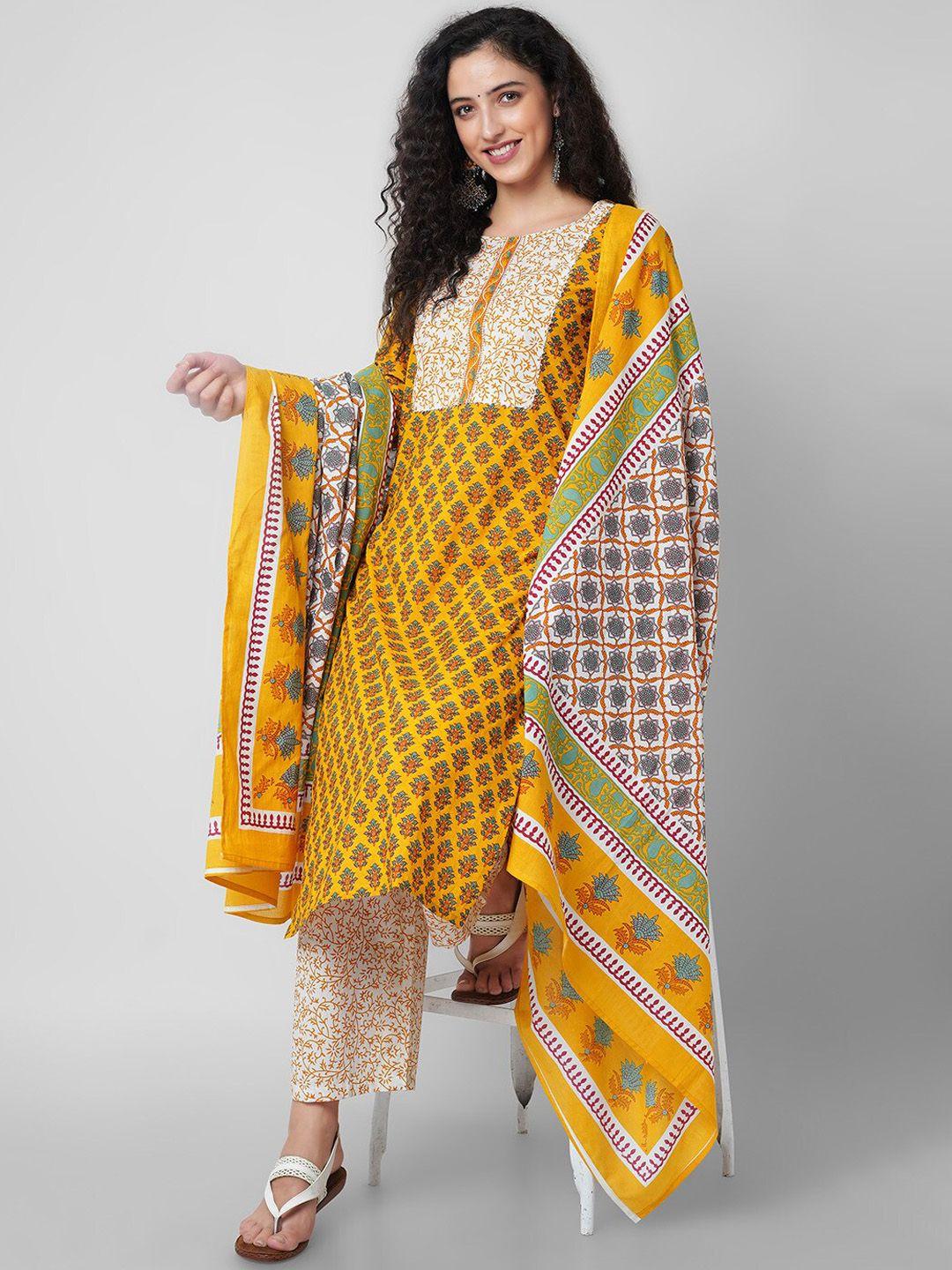 kalini women ethnic motifs printed pure cotton kurta with palazzos & with dupatta