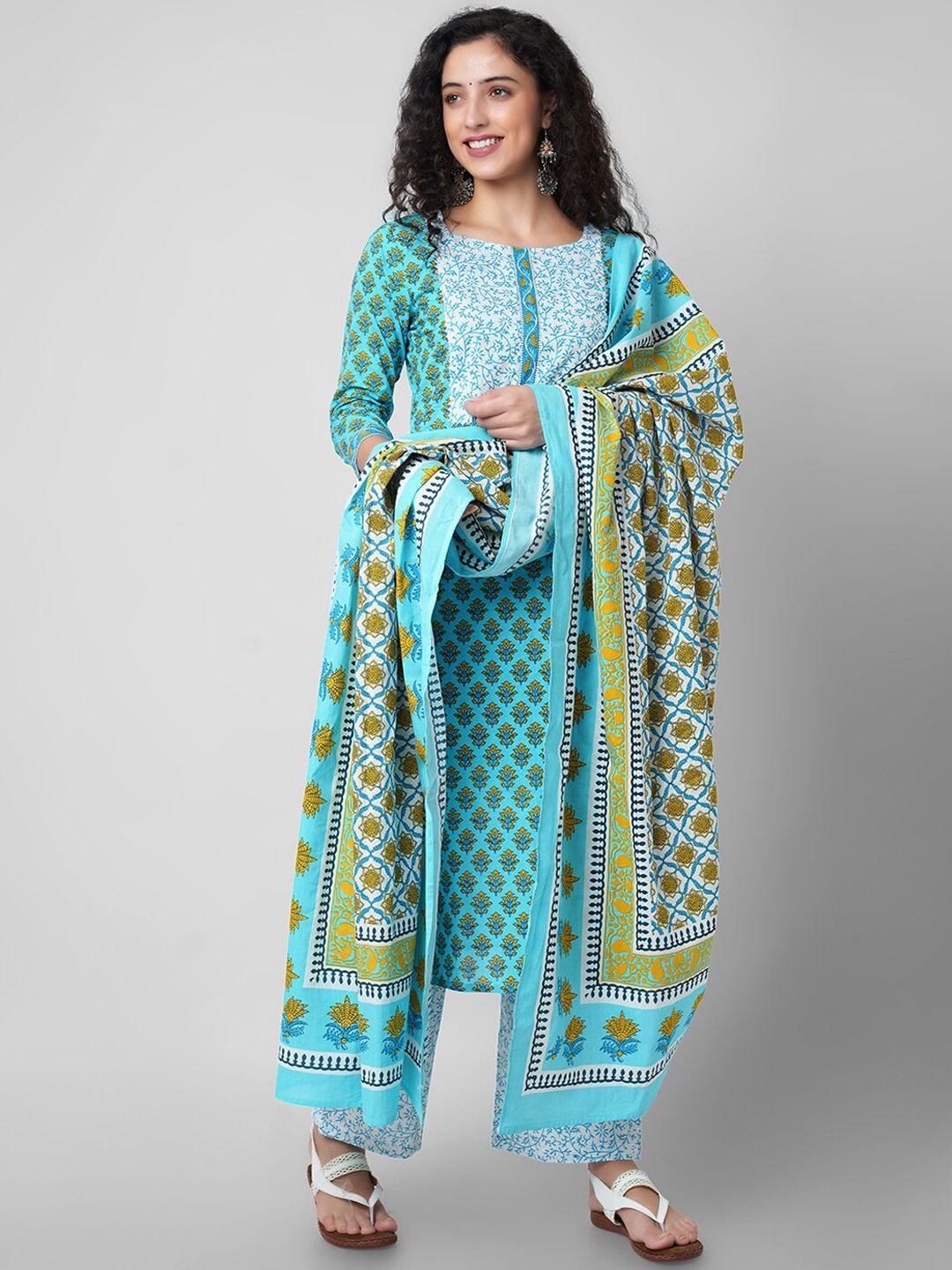 kalini women ethnic motifs printed pure cotton kurta with palazzos & with dupatta