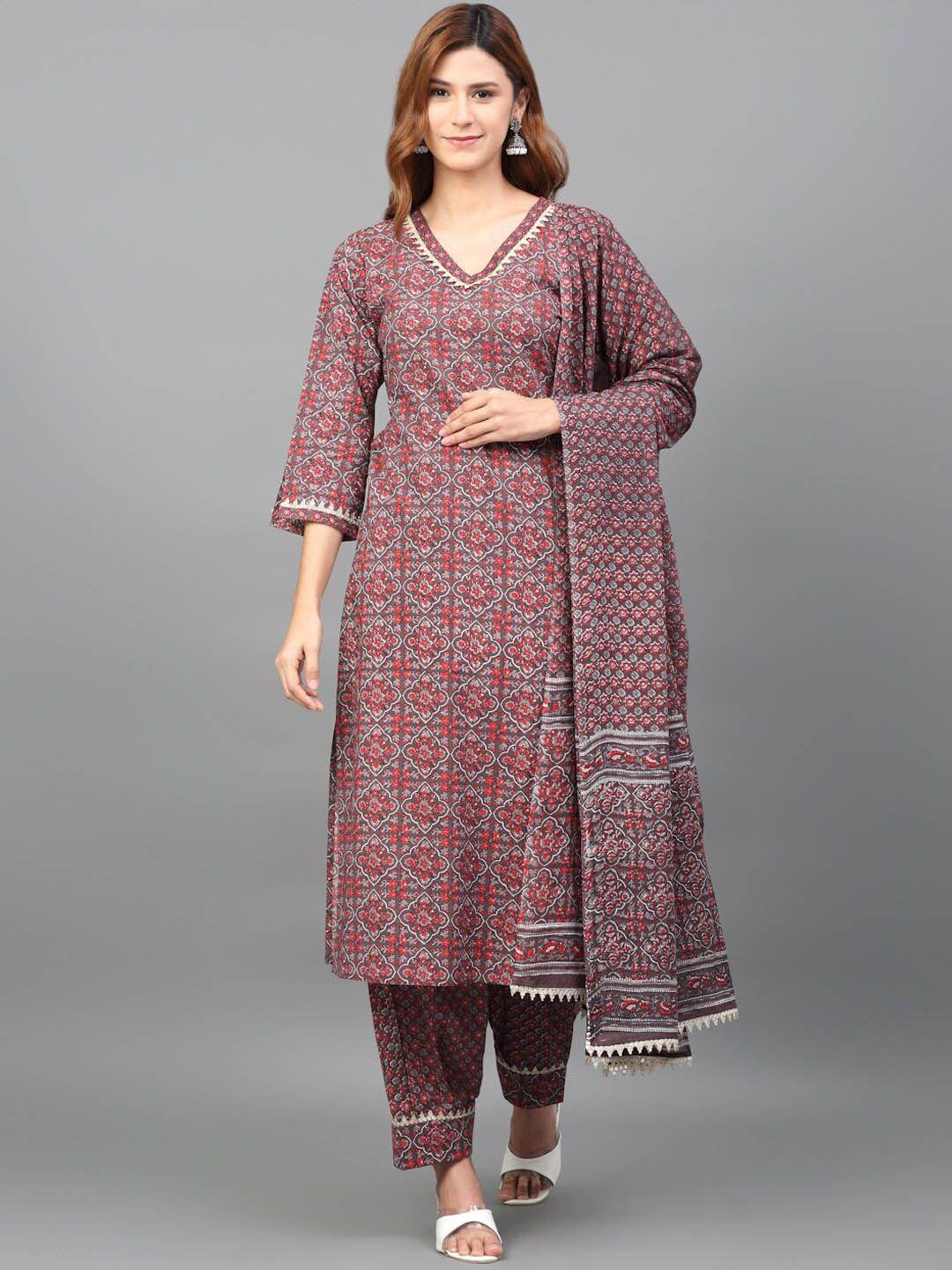 kalini women ethnic motifs printed pure cotton kurta with salwar & dupatta