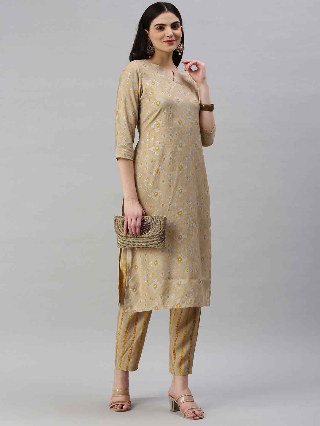kalini women ethnic motifs printed regular chanderi cotton kurta with trousers