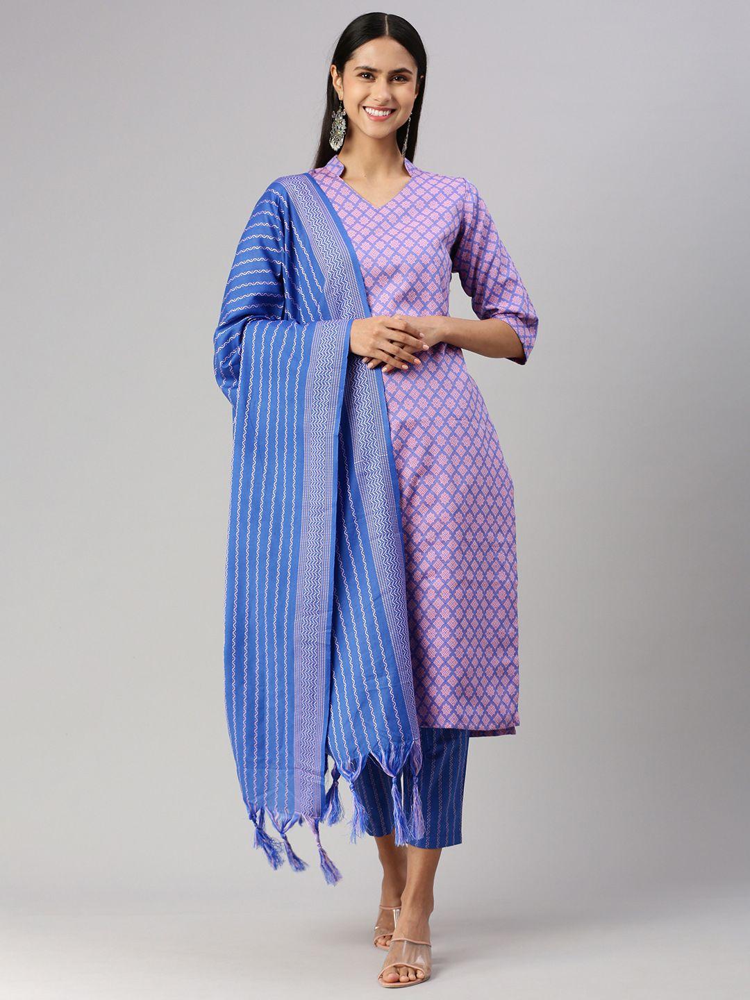 kalini women ethnic motifs printed regular kurta with trousers & with dupatta