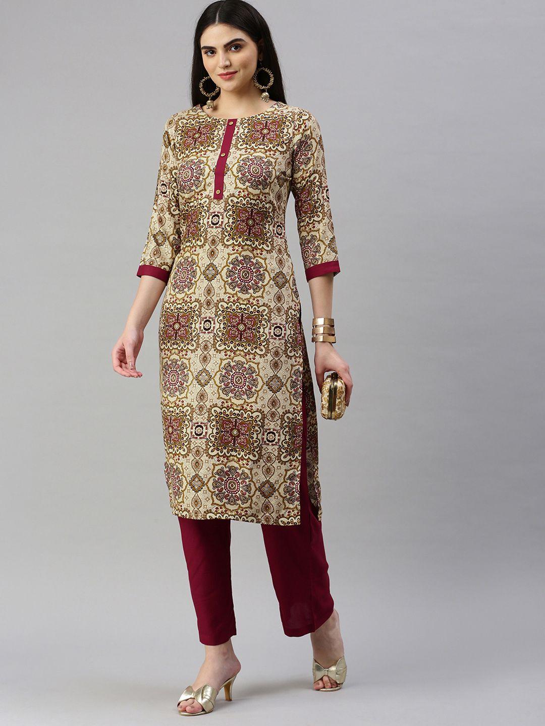 kalini women ethnic motifs printed regular kurta with trousers