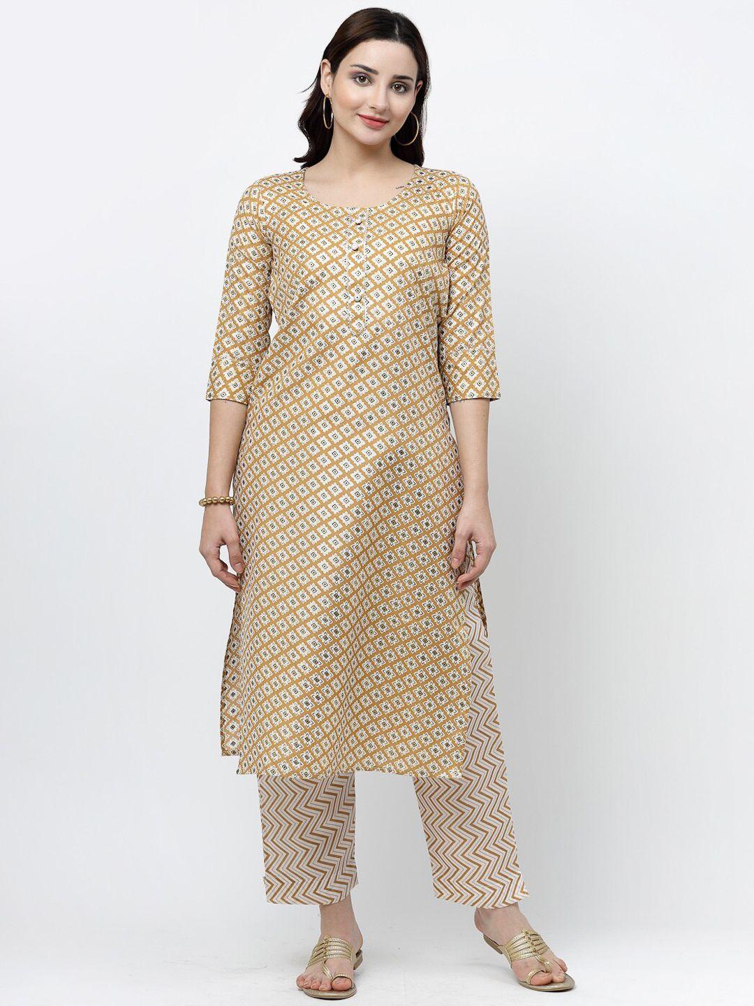 kalini women ethnic motifs printed regular pure cotton kurta with trousers