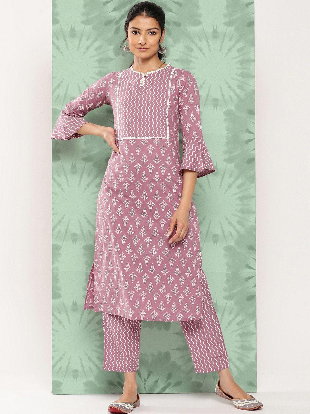 kalini women ethnic motifs printed regular pure cotton kurta with trousers