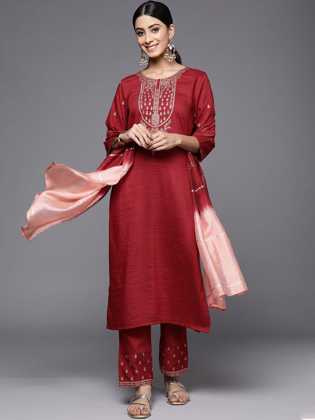 kalini women ethnic motifs yoke design regular thread work kurta with trousers & with dupatta