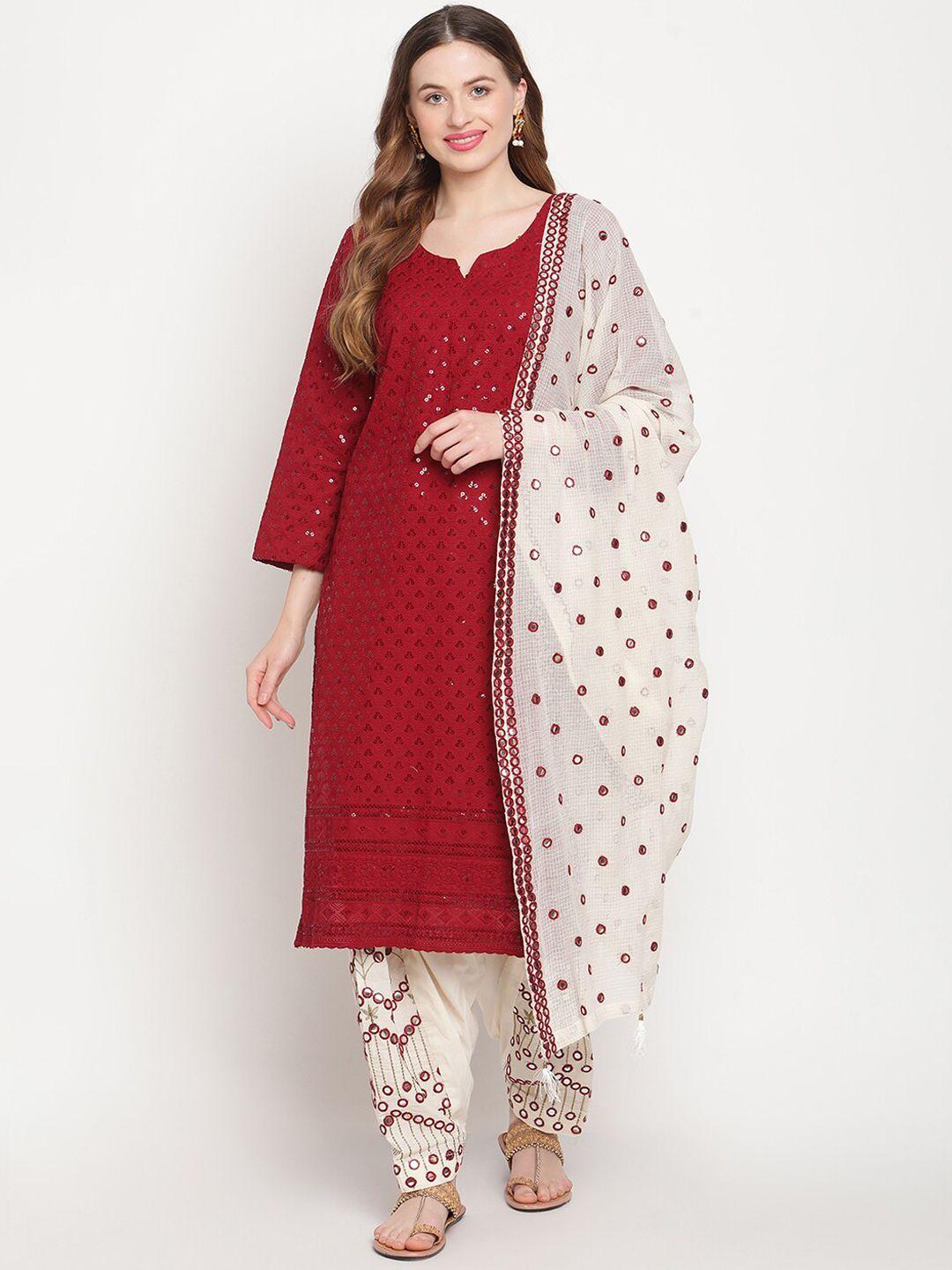 kalini women floral embroidered chikankari pure cotton kurta with salwar & dupatta