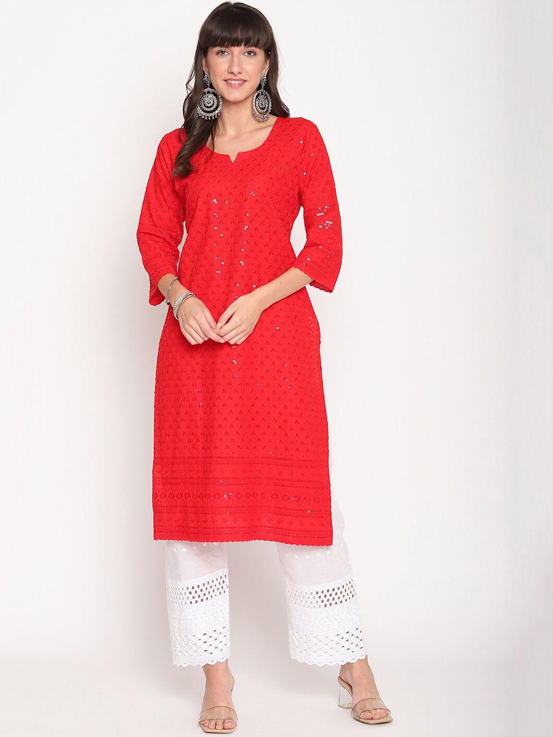 kalini women floral embroidered sequinned cotton kurta