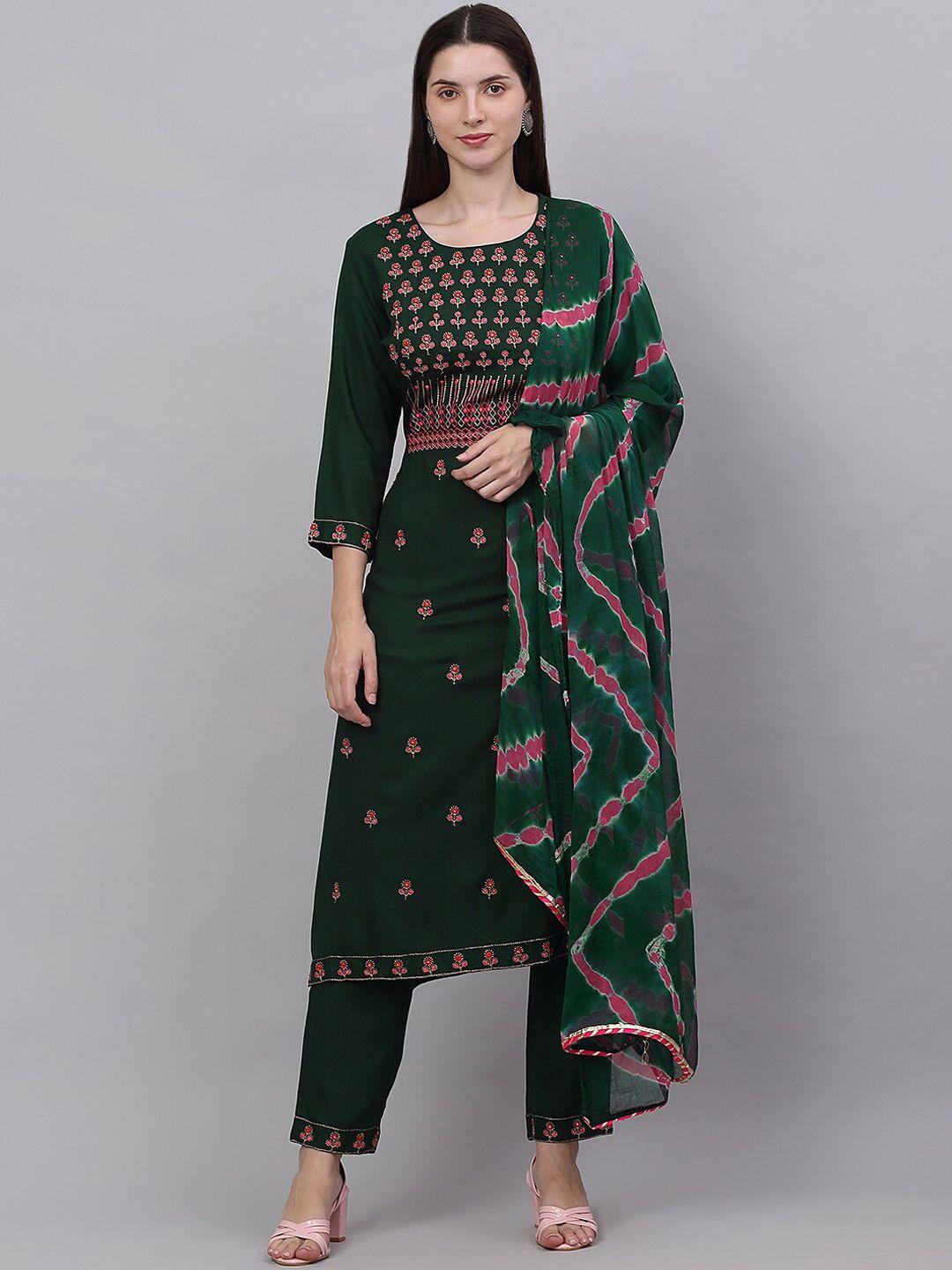 kalini women floral embroidered thread work kurta with trouser & dupatta