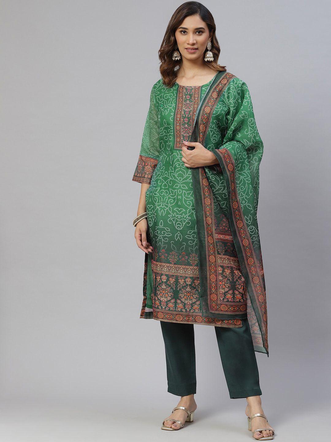 kalini women floral printed chanderi silk kurta with trousers & dupatta