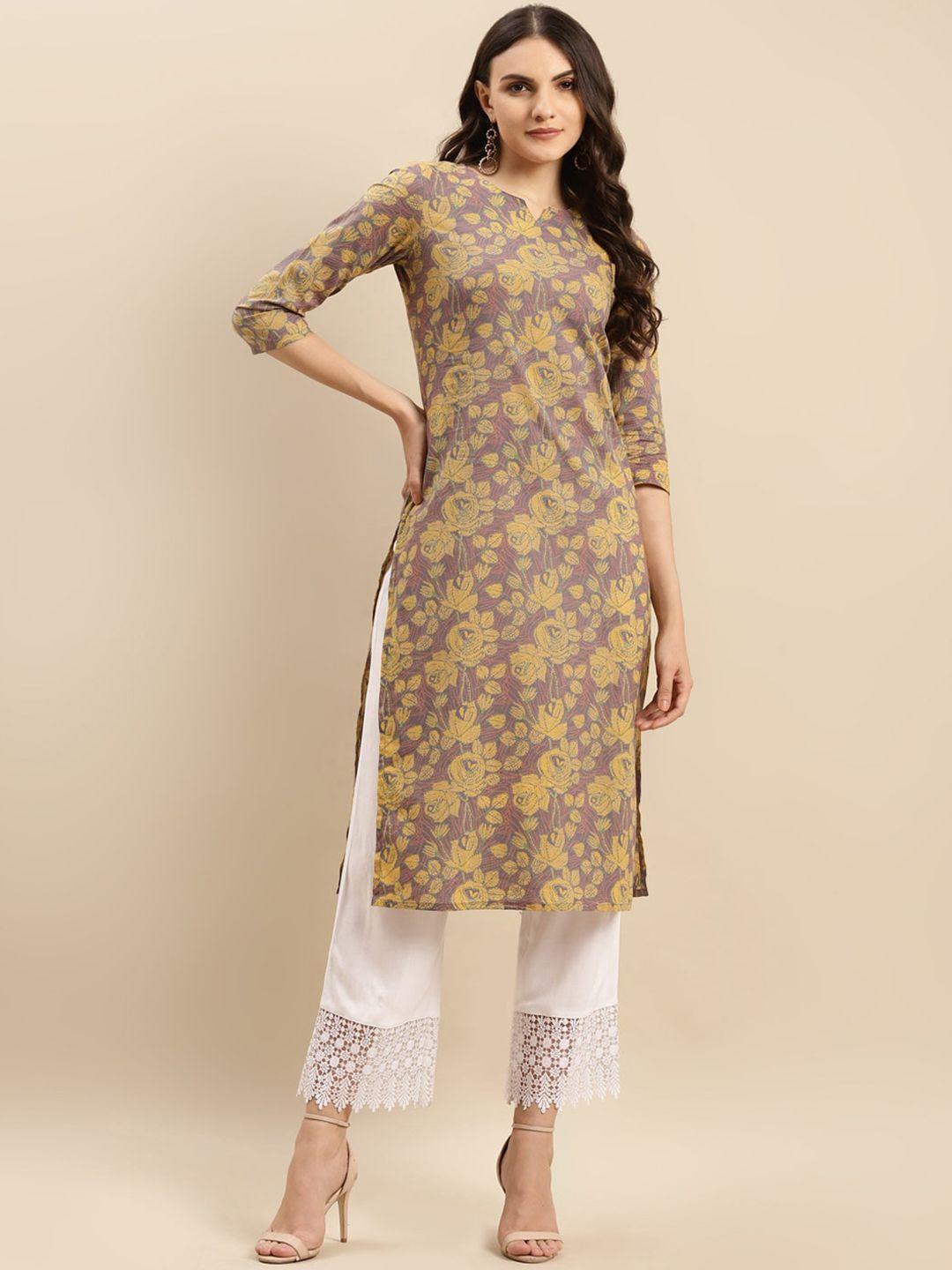 kalini women floral printed cold-shoulder sleeves thread work kurta