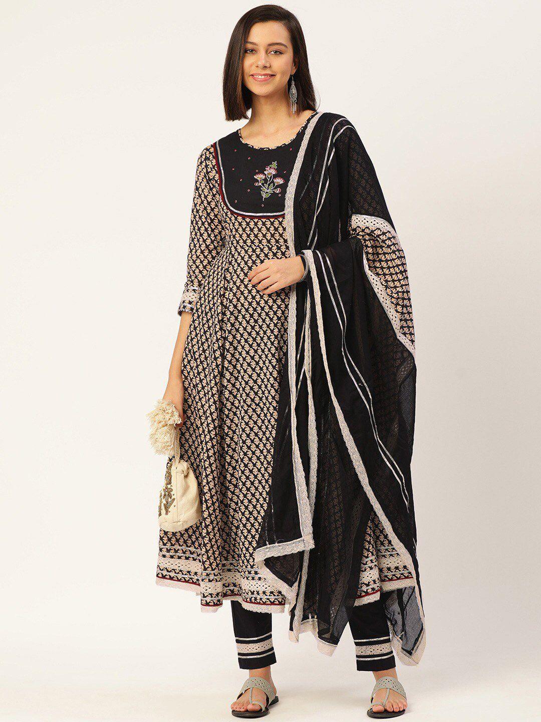 kalini women floral printed empire kurta with trousers & with dupatta