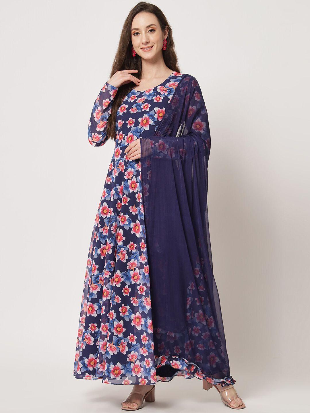 kalini women floral printed fit & flare maxi ethnic dress with dupatta