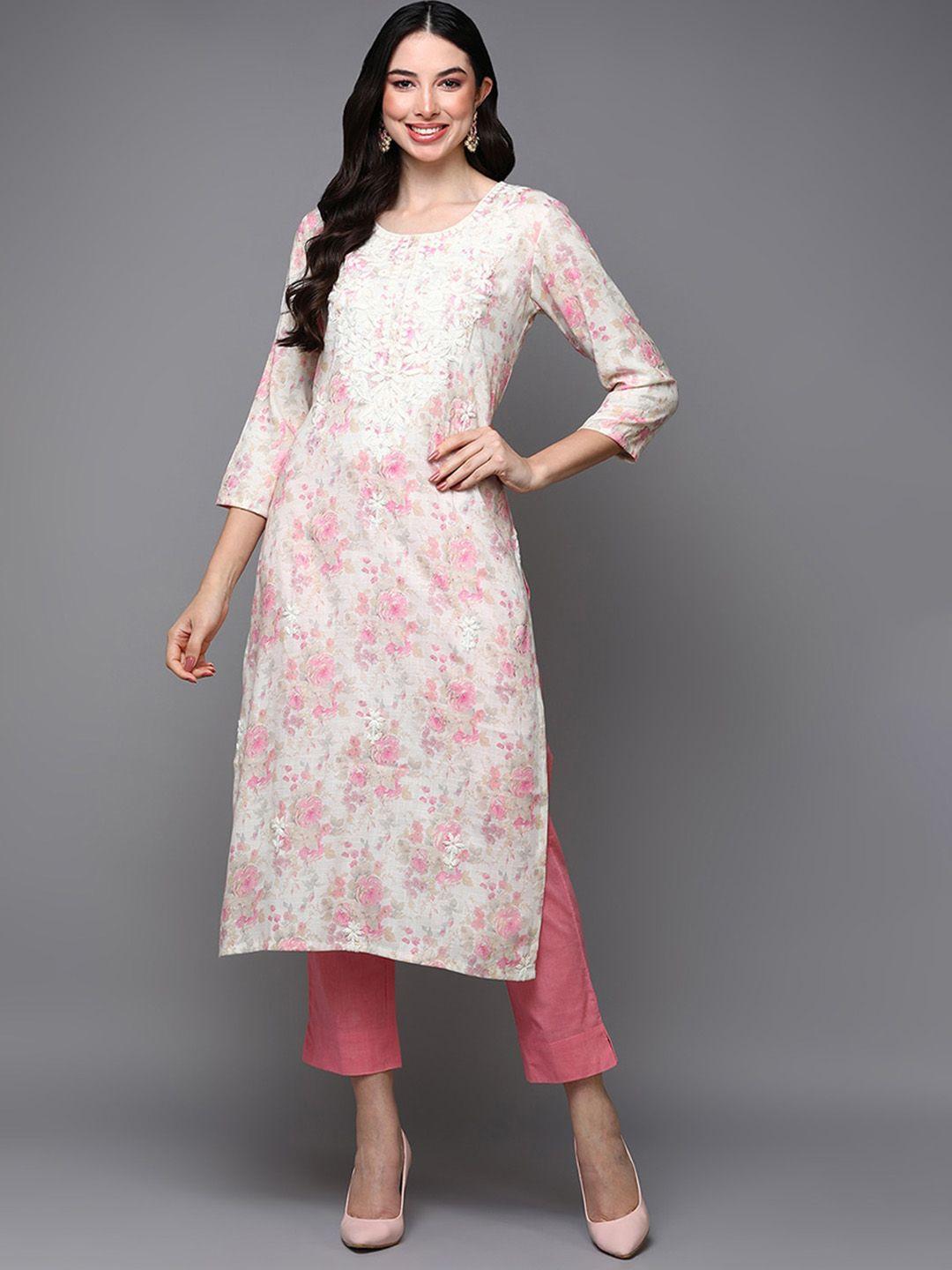 kalini women floral printed flared sleeves thread work kurta