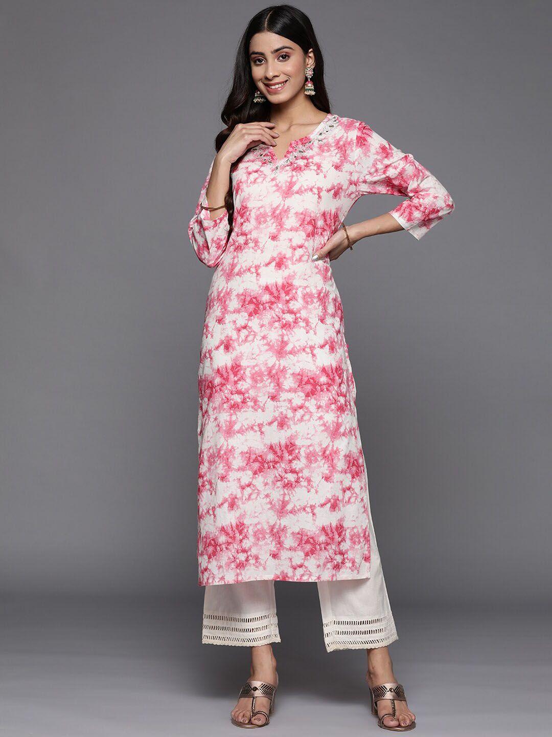 kalini women floral printed keyhole neck thread work kurta