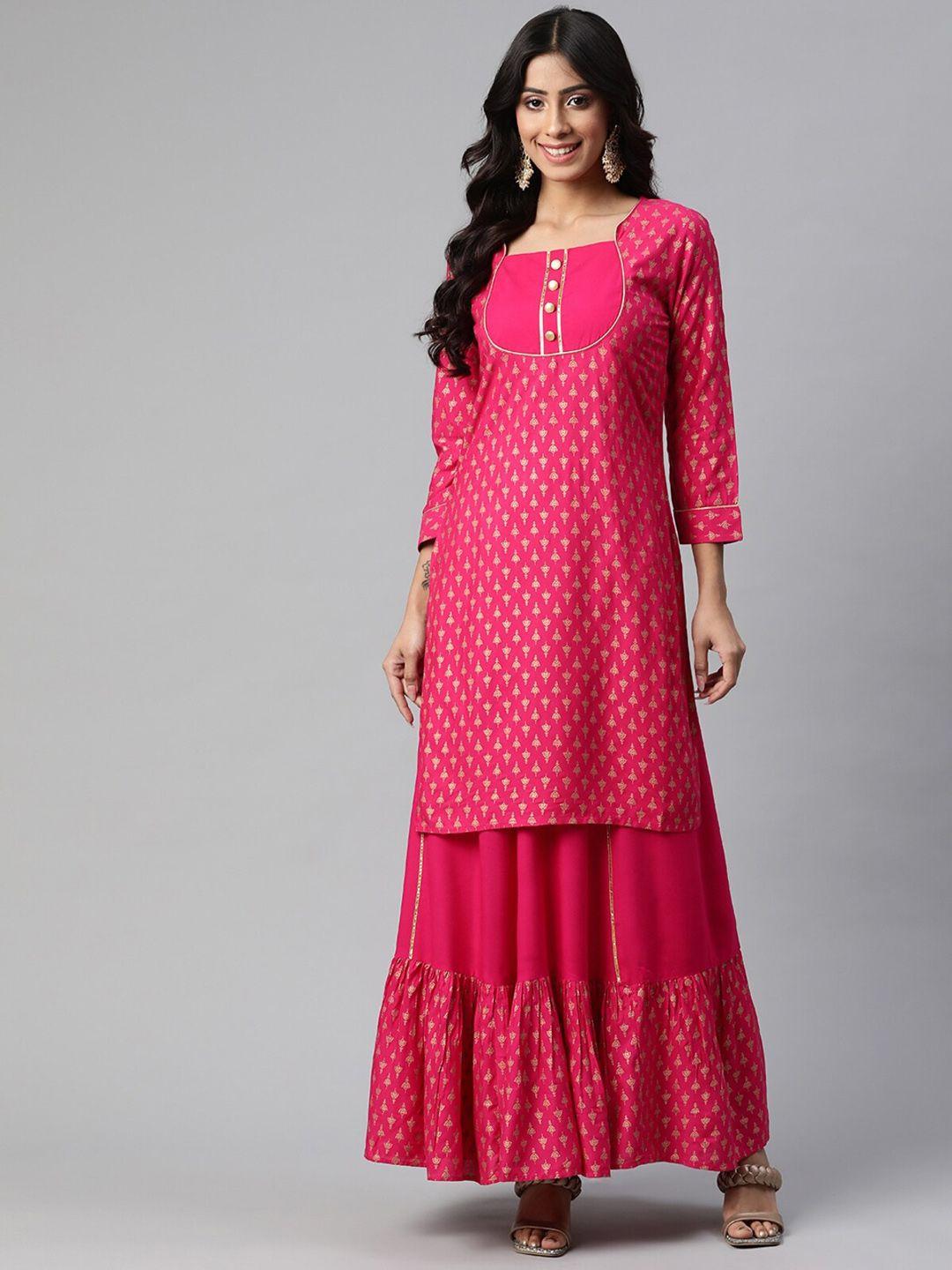 kalini women floral printed kurta with skirt