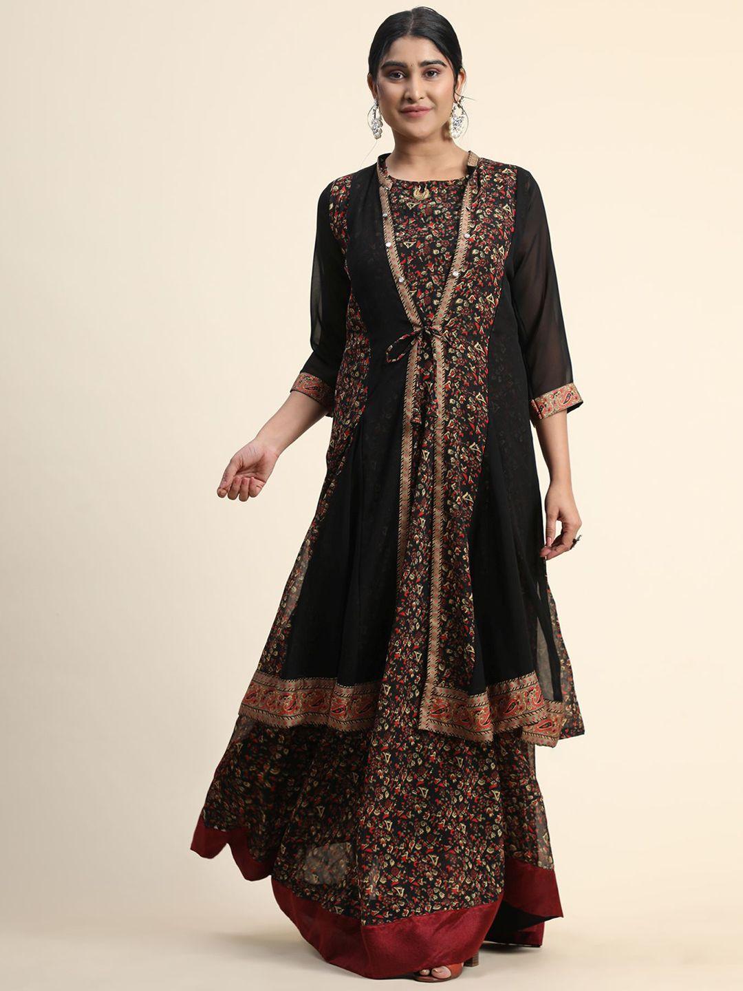 kalini women floral printed kurta with trousers & jacket