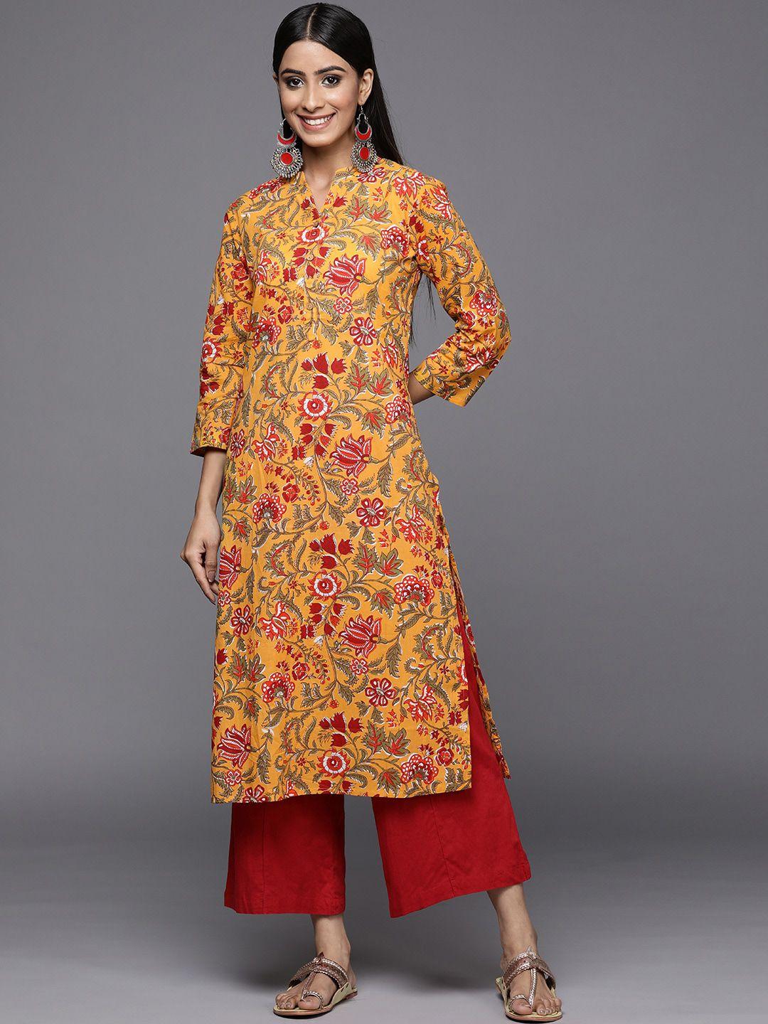 kalini women floral printed mandarin collar cotton kurta