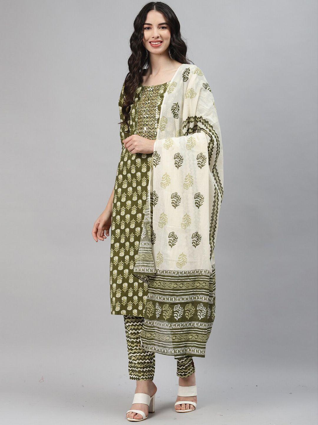 kalini women floral printed mirror work kurta with trousers & dupatta