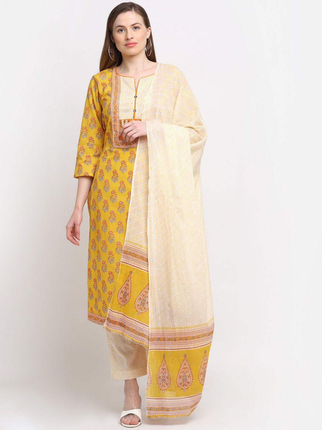 kalini women floral printed mirror work pure cotton kurta with palazzos & with dupatta