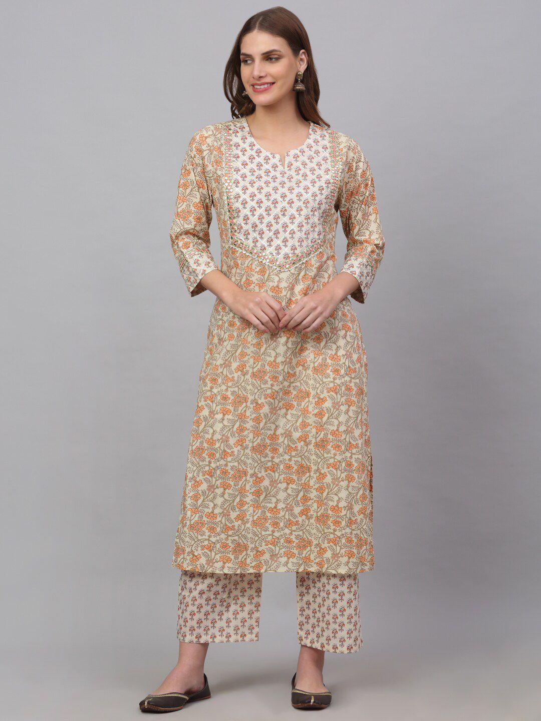 kalini women floral printed pure cotton kurta with palazzos & with dupatta