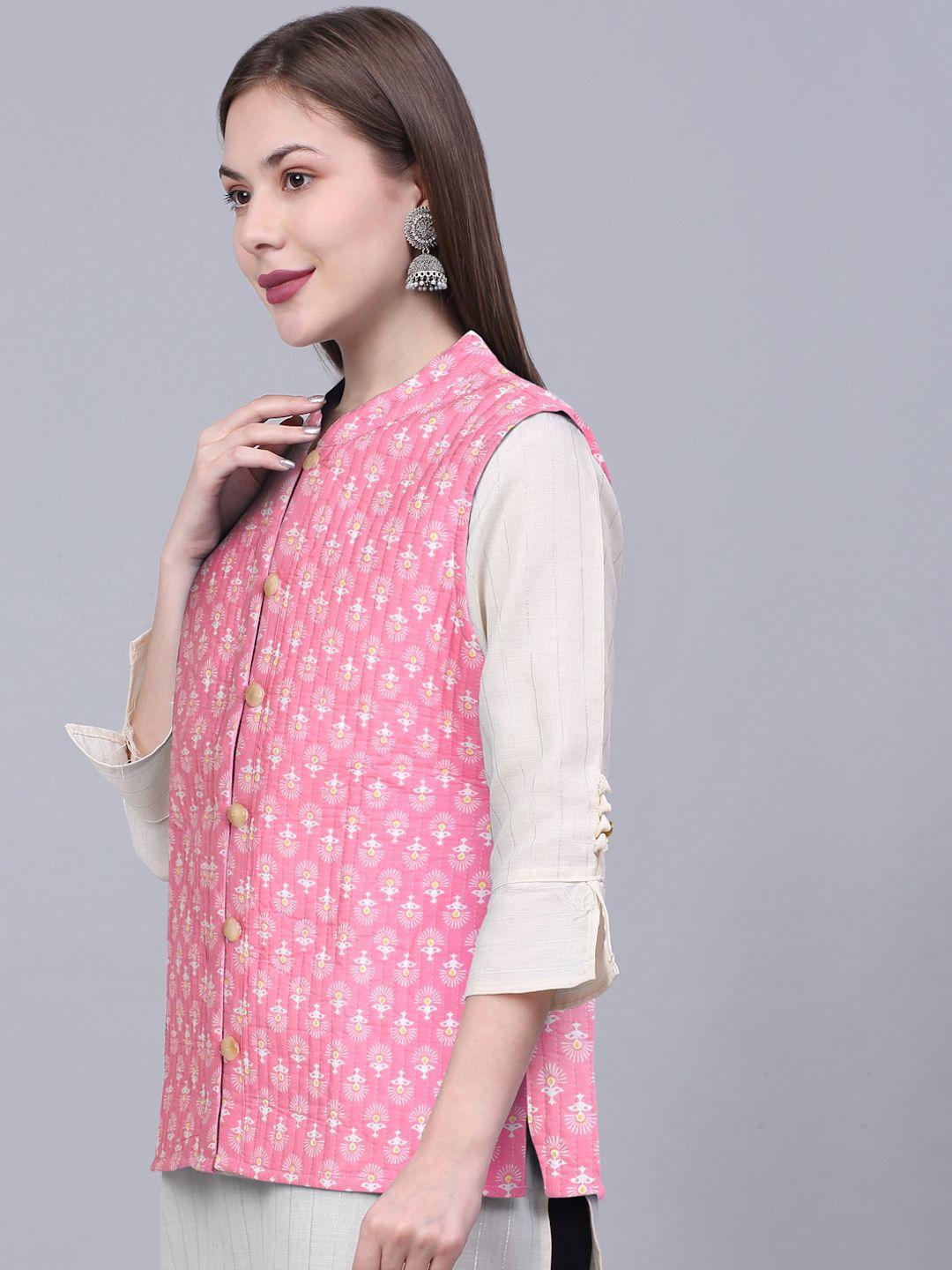 kalini women floral printed pure cotton nehru jacket