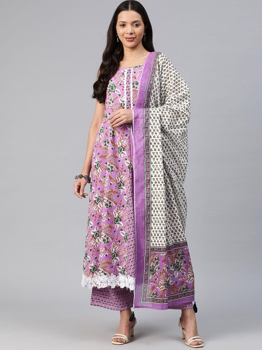 kalini women floral printed regular kurta with palazzos & with dupatta