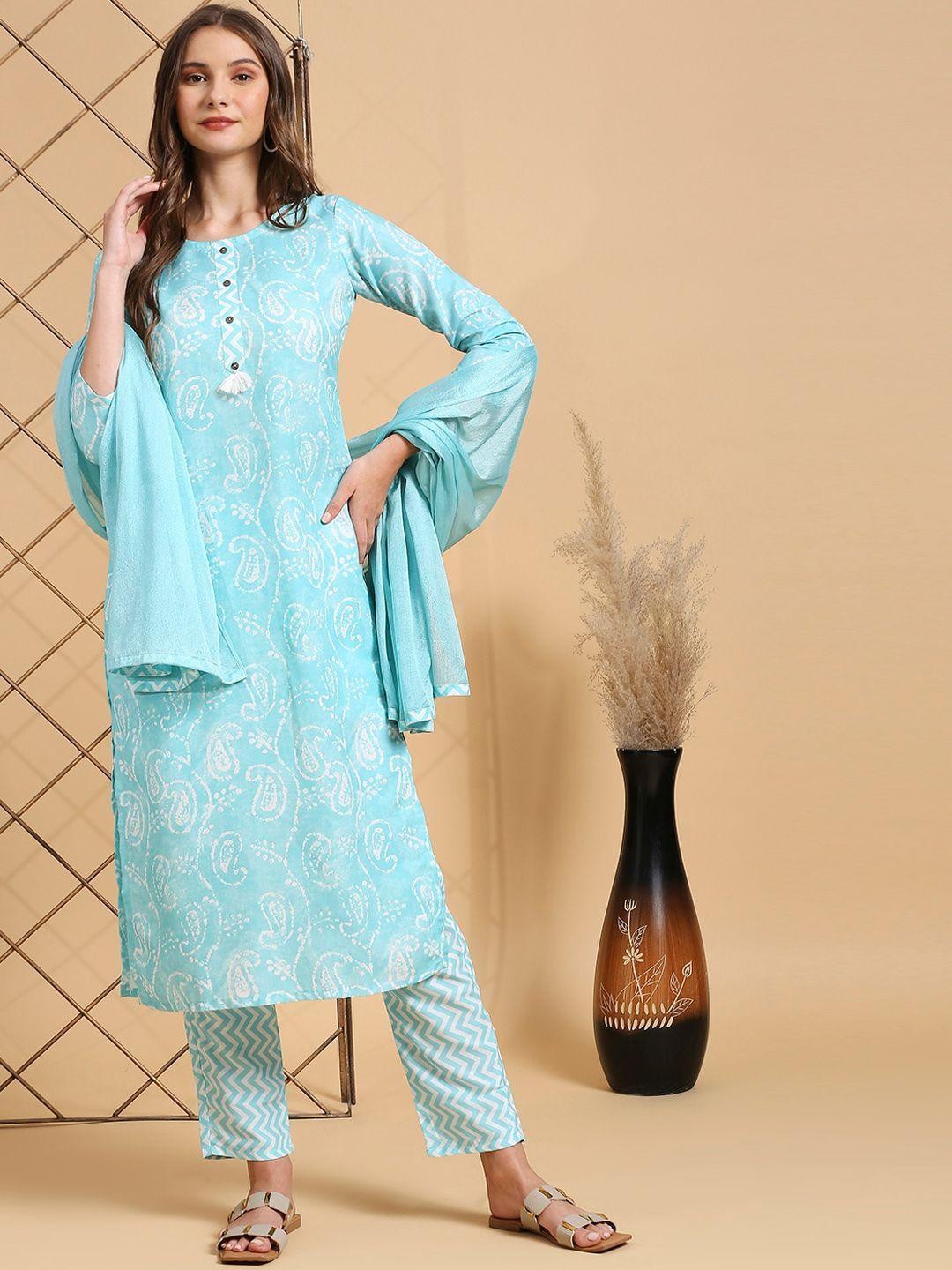 kalini women floral printed regular kurta with trousers & with dupatta