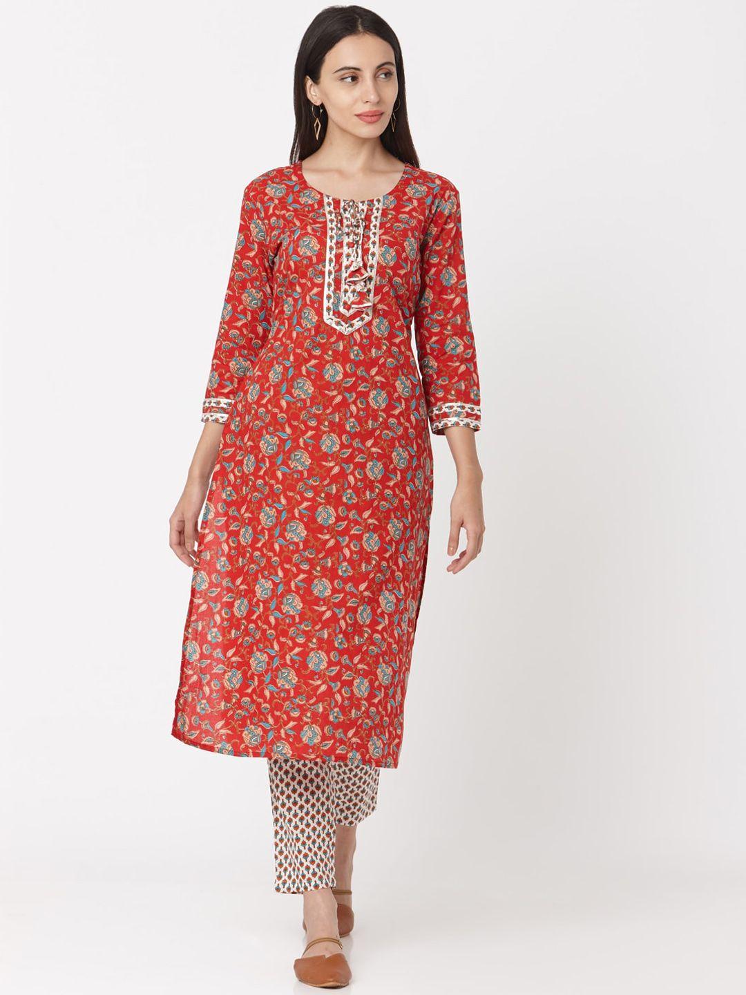 kalini women floral printed regular kurta with trousers & with dupatta