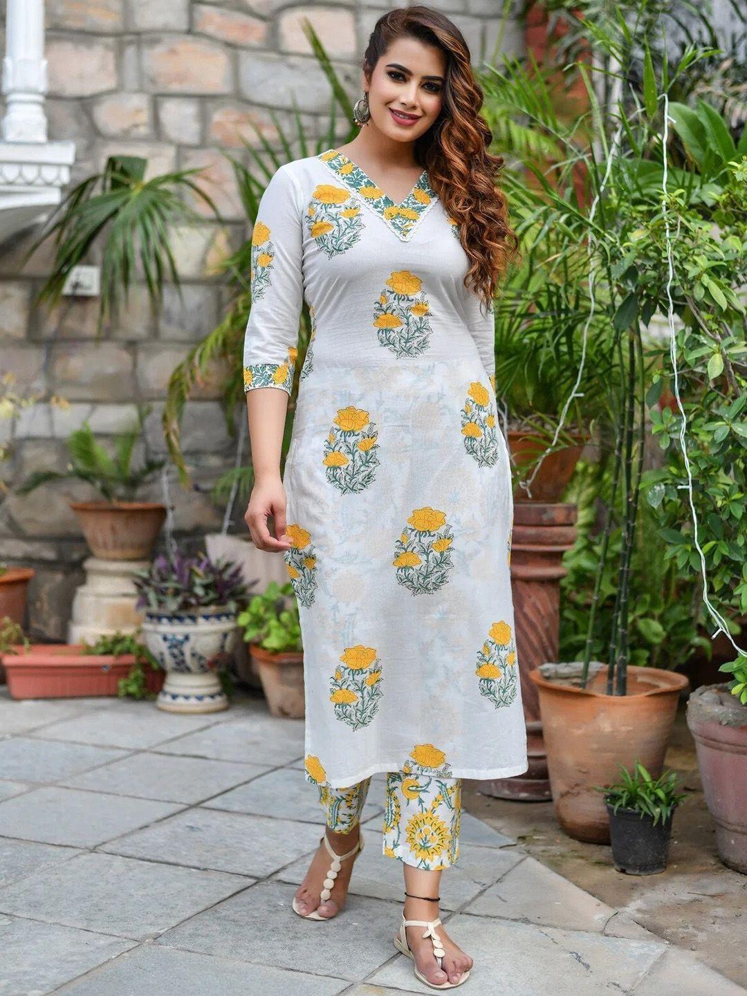 kalini women floral printed regular kurta with trousers & with dupatta